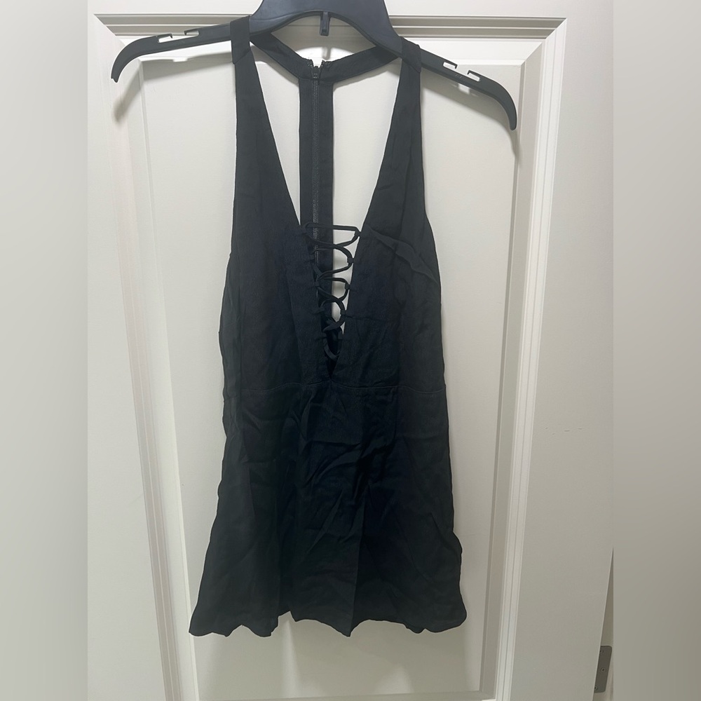 Express Black Lace-Up Deep V Camisole